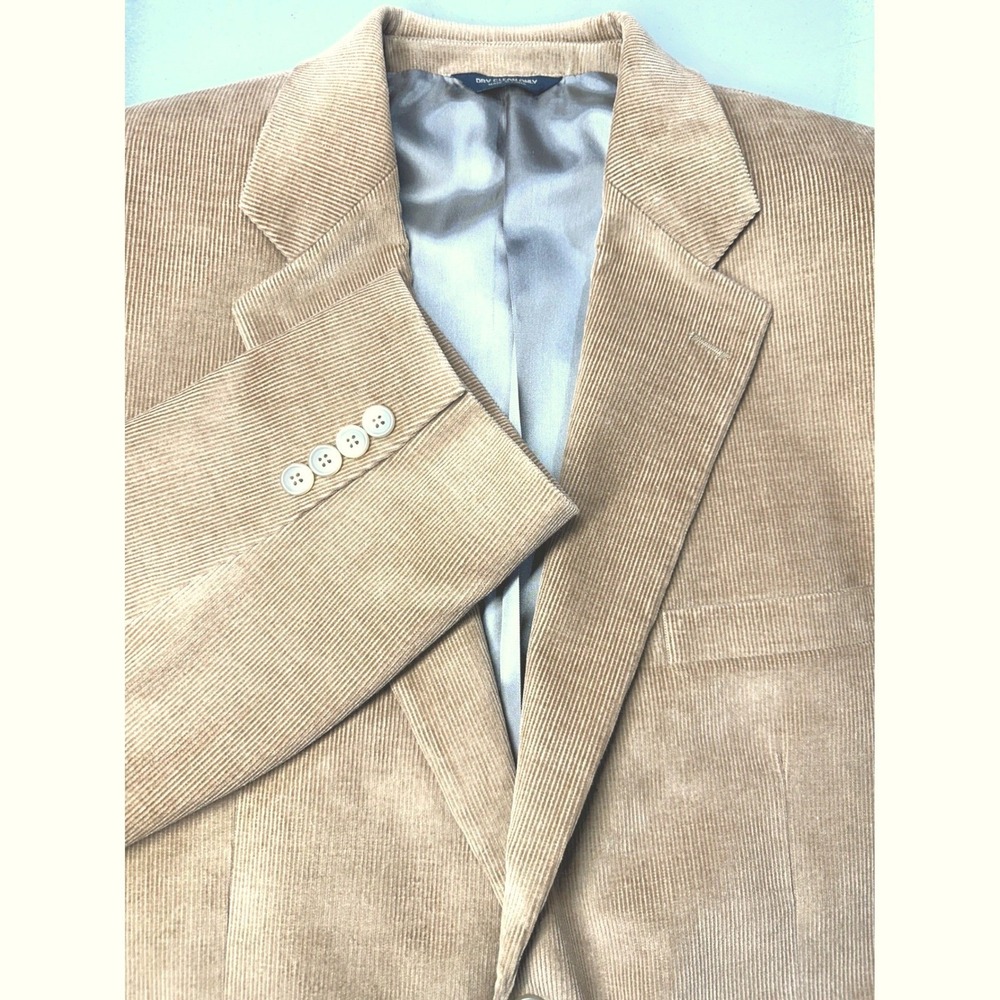 Vintage Chaps Ralph Lauren Mens Tan Corduroy Blazer Two Button Sport Coat Jacket